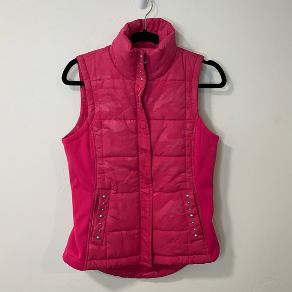 Ariat Women's Hybrid Camo Puffer Vest Stretch Side Panels Hot Pink Small - Picture 1 of 9
